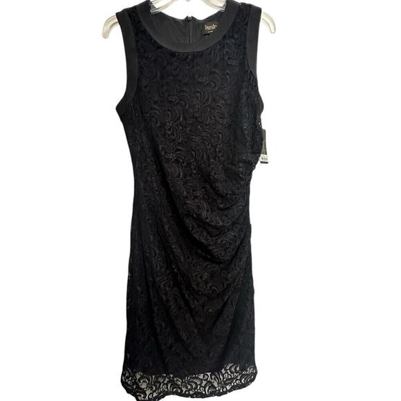 Laundry By Shelli Segal Black Lace Dress Side Ruching Sz. 14 Whimsygoth Coquette - Picture 1 of 11
